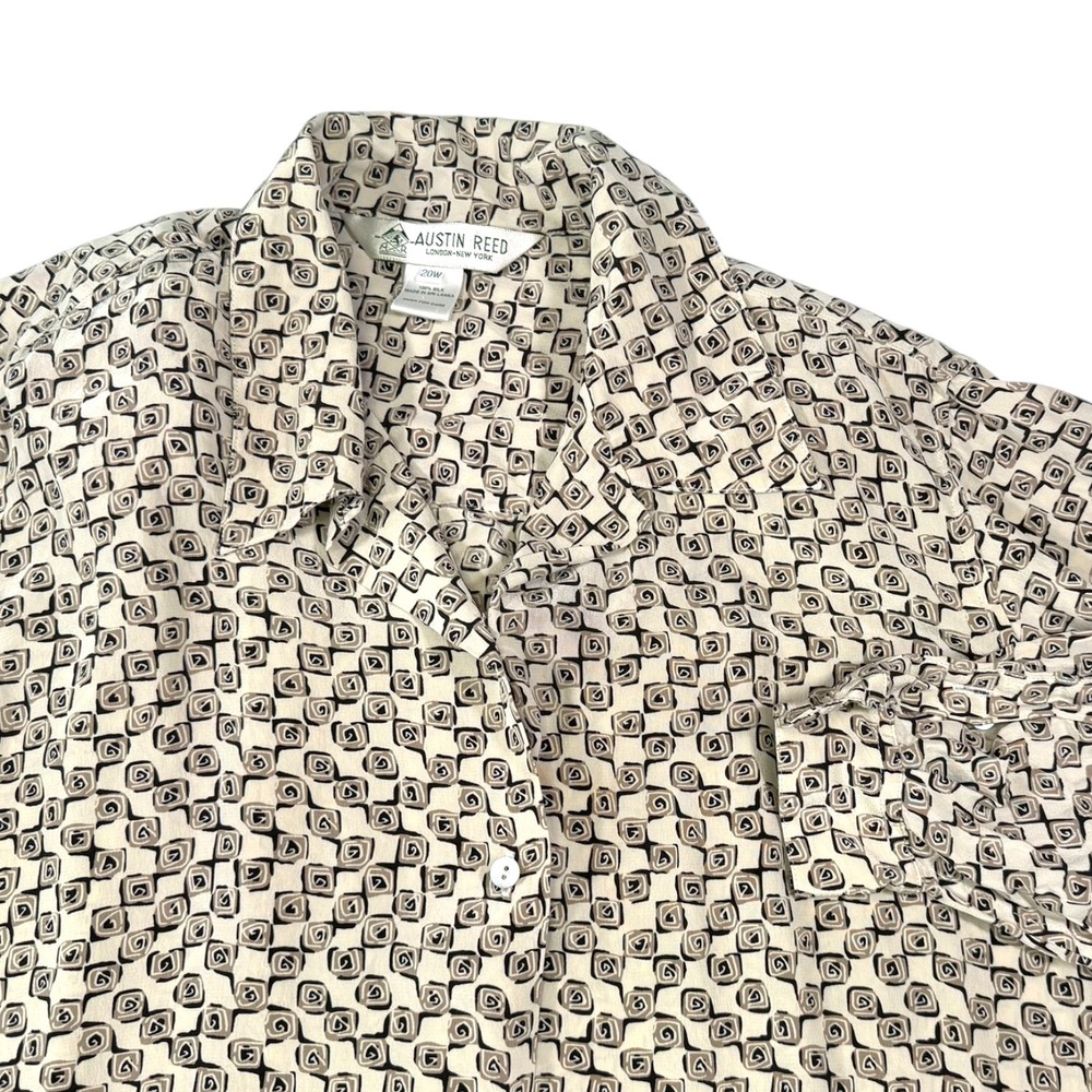 Austin Reed 20W Beige Geometric Silk Button Up Blouse Professional Officecore